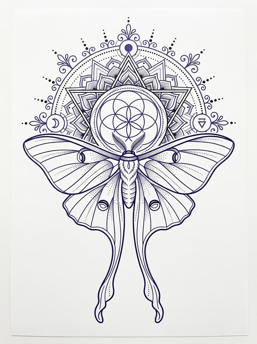 Illustrative flat moth linework
